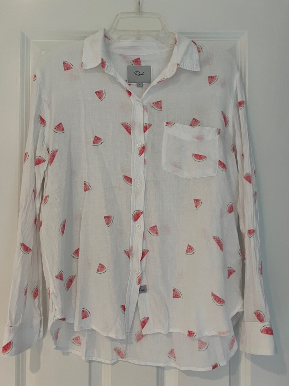Rails Linen/Rayon White Button-Up Shirt with Watermelon Print
